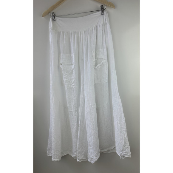 TG.U 100% Linen EXTRA Wide Leg Pant Italy Lagonlook Coastal Beachy Pockets White - Picture 9 of 11